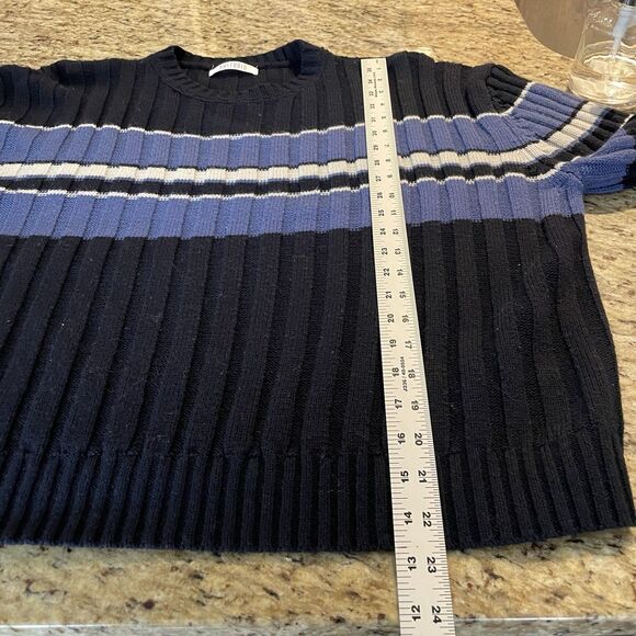 Retro 90s Style Blue Crewneck Chunky Stripe Sweater Coastal Preppy - Picture 6 of 6